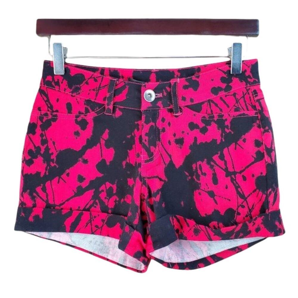 Kensie Red and Black Splatter Print Cuffed Shorts